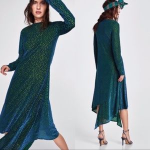 ZARA SHIMMERY VELVET ASYMMETRIC POLKA DOT DRESS